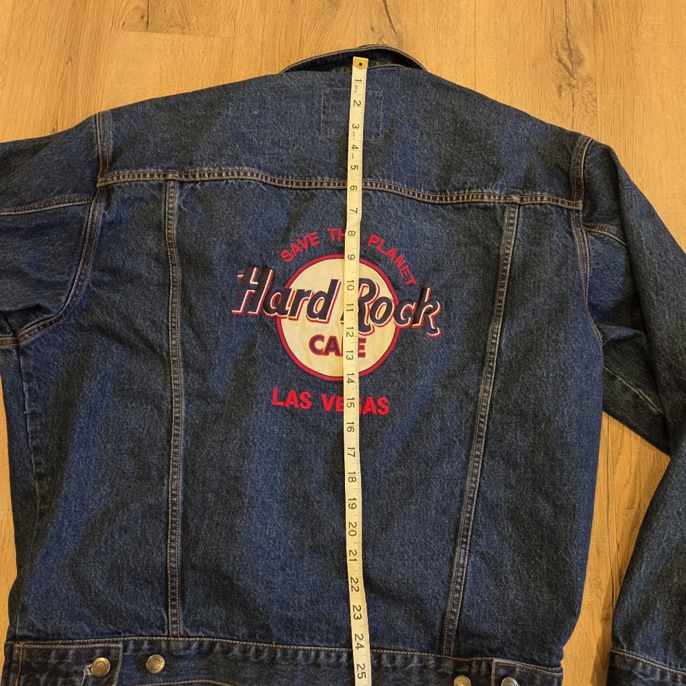 Vintage 90s Mens Lg Hard Rock Cafe Las Vegas Embroidered Denim Trucker Jacket - Picture 10 of 10